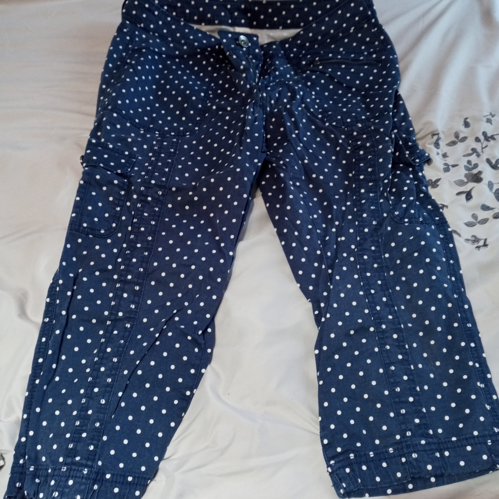 Navy and white polka dot capris